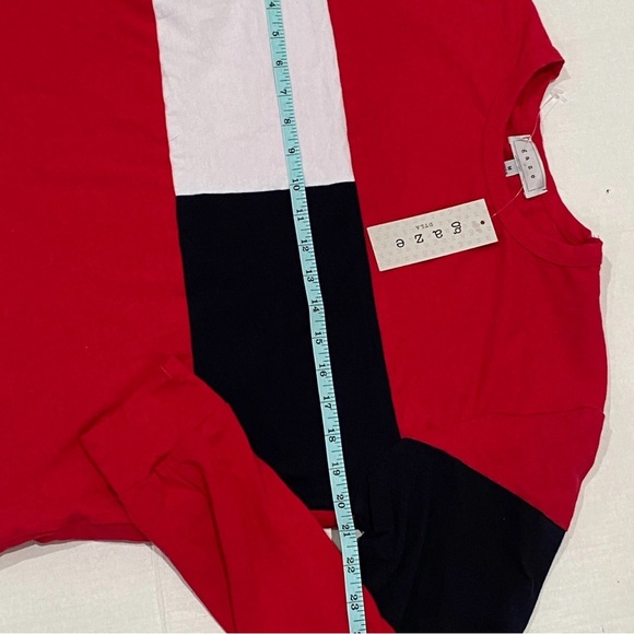 New GAZE Women’s Long Sleeve Boxy Fit Cropped Shirt Sz M Patriotic Color Block - Picture 8 of 11
